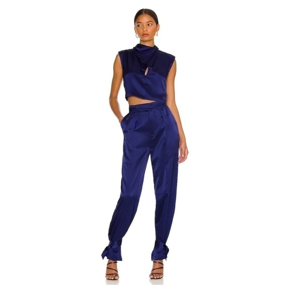 Nicholas Emmie SILK Cross Neck Sleeveless Crop Top in PRUNE Size 10 - Picture 4 of 10